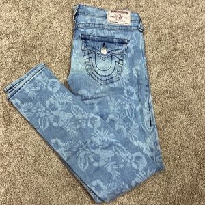 True Religion low waist skinny jeans with faded flower design